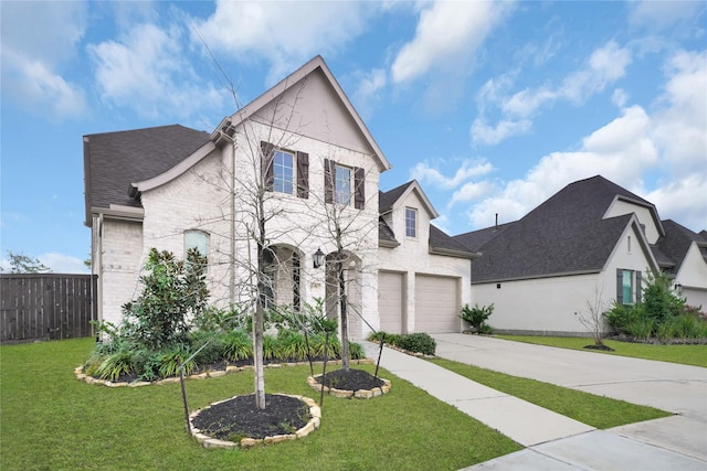 view of front of house featuring a front yard and a garage