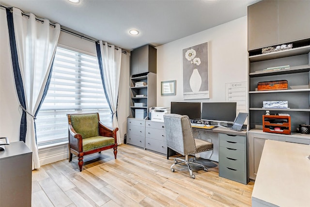 office area featuring light hardwood / wood-style floors