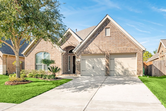 view of front of house featuring a front yard and a garage