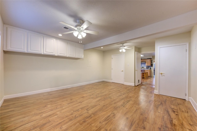 unfurnished room featuring light hardwood / wood-style floors and ceiling fan