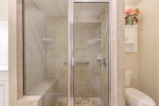 bathroom with toilet and a shower with shower door