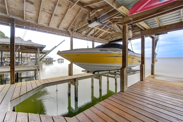 view of dock with a water view