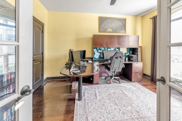 home office featuring dark wood-type flooring