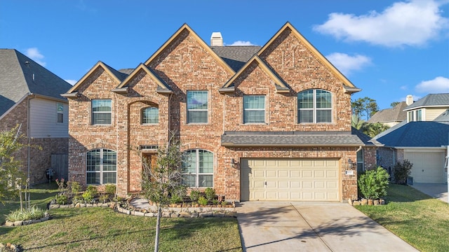 view of front of house with a garage and a front yard