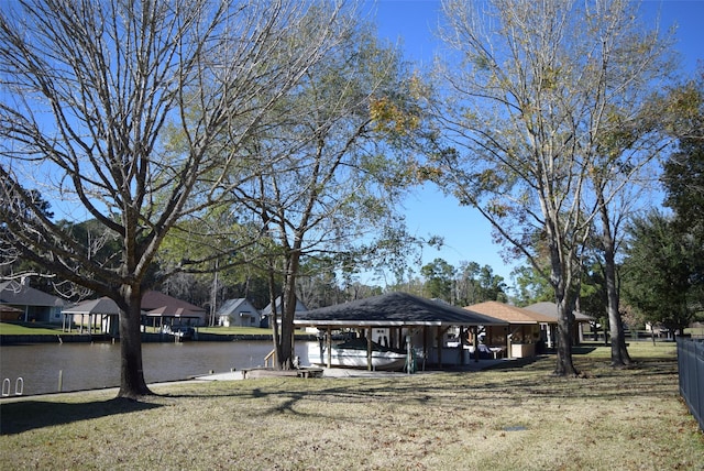 view of yard with a water view