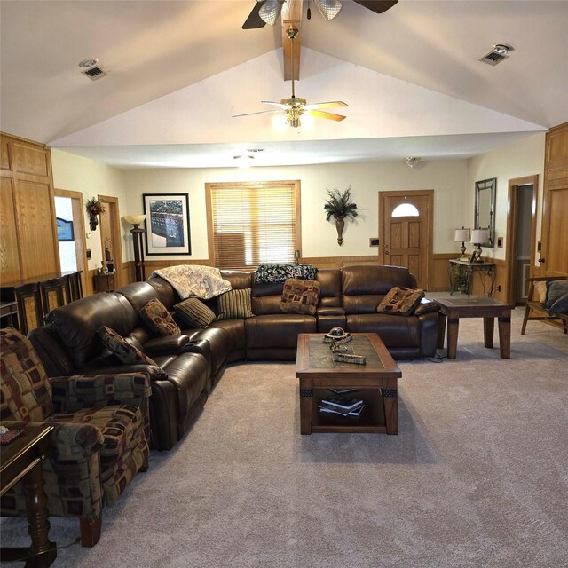 26 Westpoint Dr, Trinity, TX 75862 - carpeted living room with lofted ceiling and ceiling fan