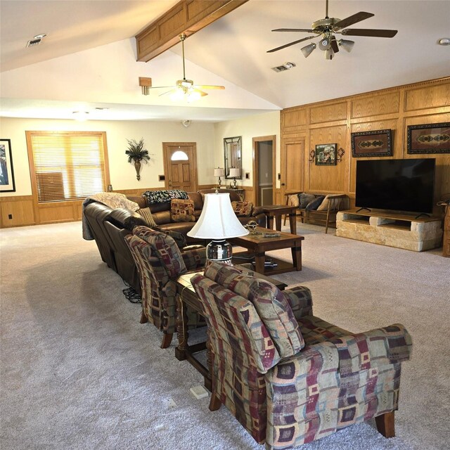 26 Westpoint Dr, Trinity, TX 75862 - carpeted living room featuring ceiling fan and wainscoting