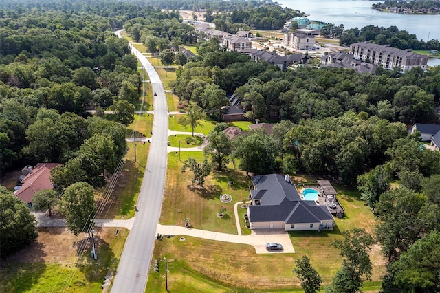 bird's eye view featuring a water view