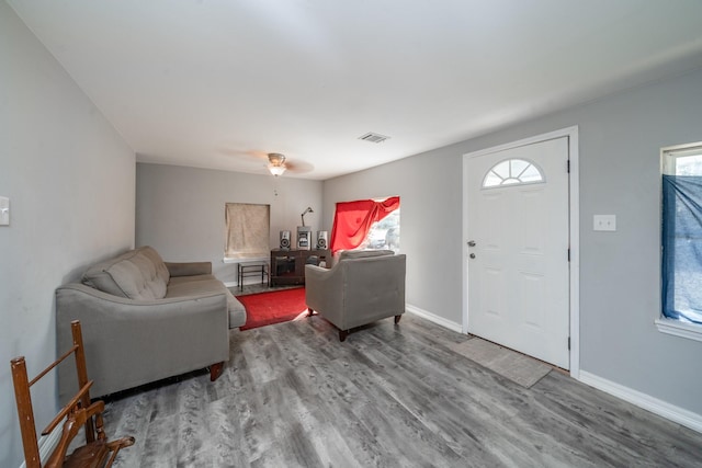 living room with hardwood / wood-style floors