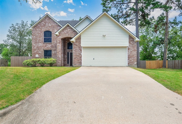 view of front facade with a front lawn and a garage