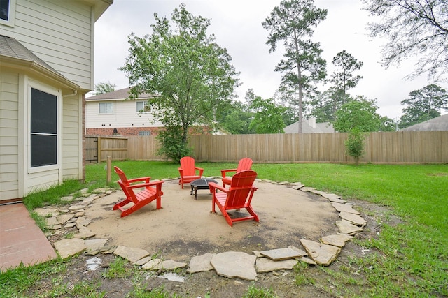 view of patio / terrace with an outdoor fire pit