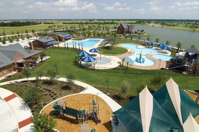 aerial view with a water view