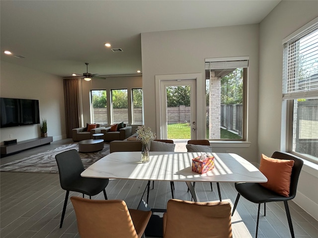 dining area with ceiling fan