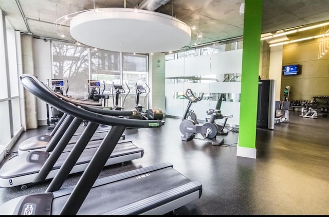 gym featuring a wall of windows