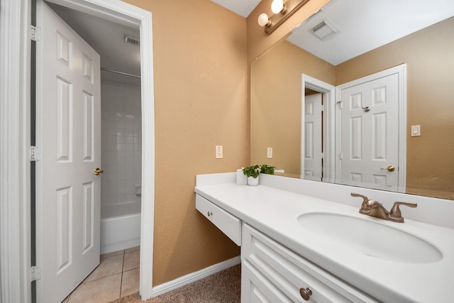 bathroom featuring tile patterned floors, vanity, and shower / washtub combination