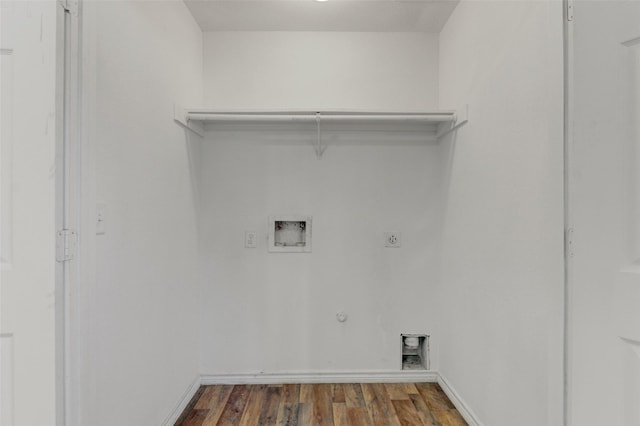 washroom with hookup for a gas dryer, washer hookup, dark hardwood / wood-style floors, and hookup for an electric dryer