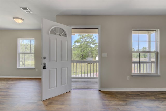 entryway with dark wood-type flooring