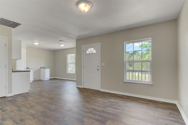 entryway with dark hardwood / wood-style flooring