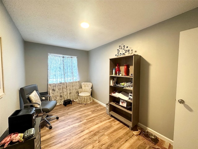 sitting room featuring a textured ceiling and light hardwood / wood-style floors