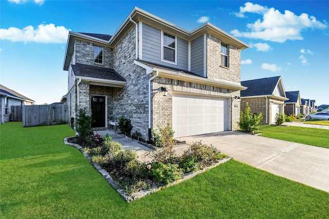 view of front of home featuring a garage and a front yard