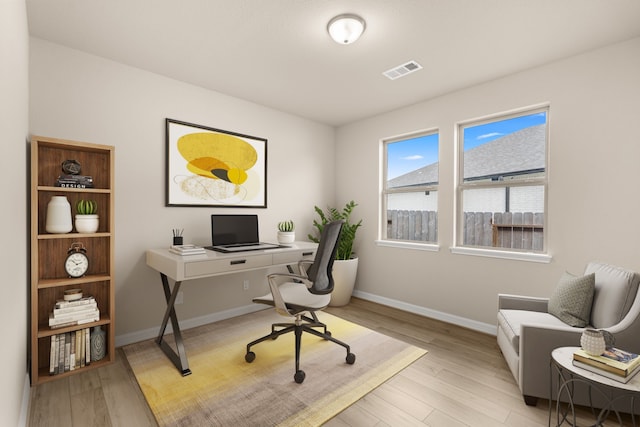 office area featuring light hardwood / wood-style flooring