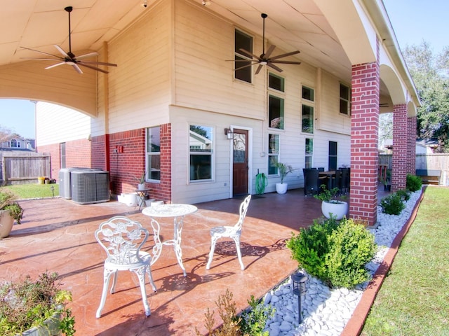 view of patio / terrace featuring ceiling fan and cooling unit