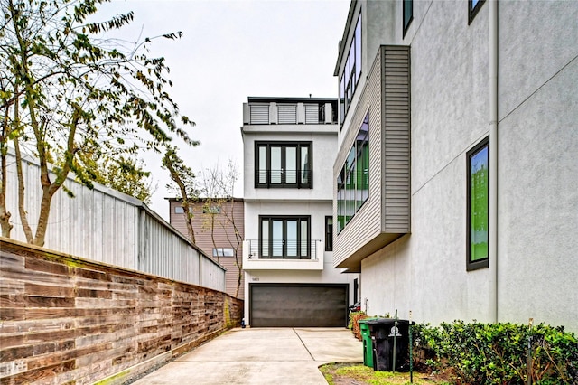 exterior space with a garage