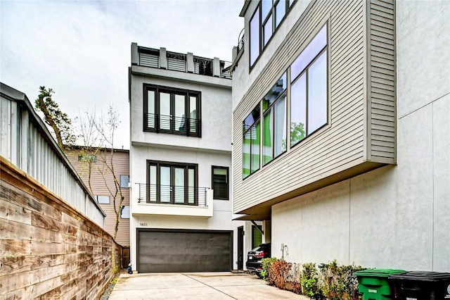 exterior space with a garage