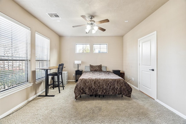 bedroom with carpet flooring and ceiling fan