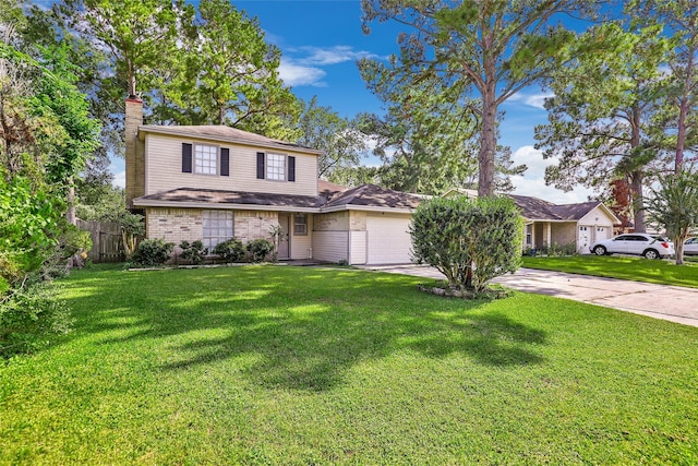 view of front property with a garage and a front lawn