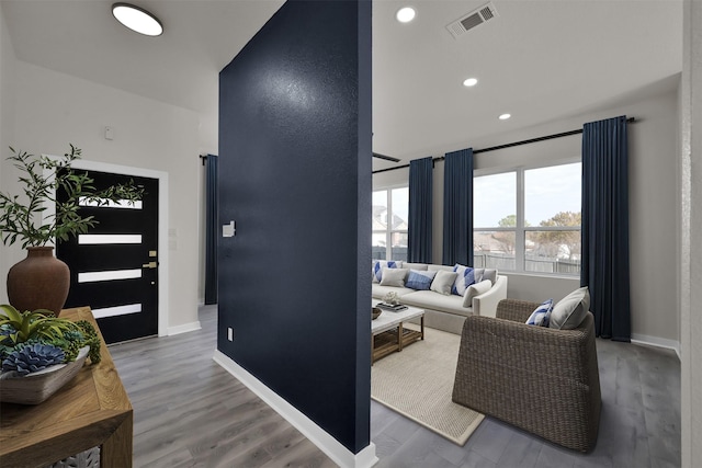 living room with wood-type flooring