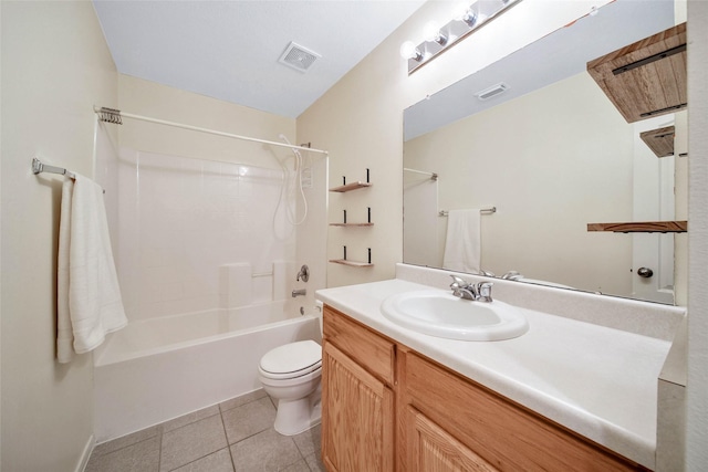 full bathroom featuring tile patterned floors, vanity, shower / bathtub combination, and toilet