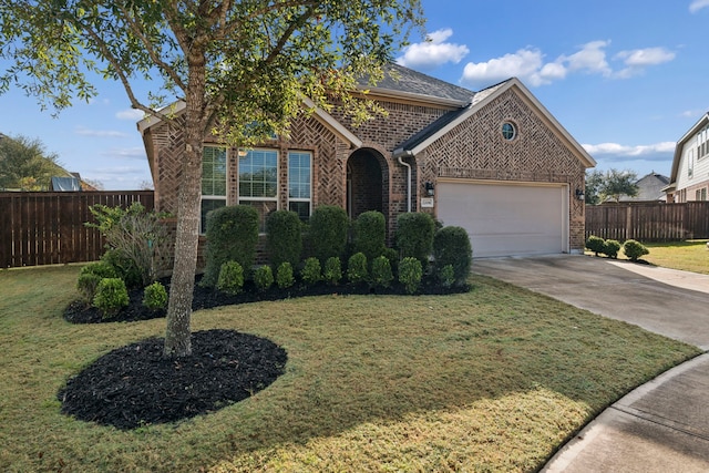 front facade featuring a garage and a front lawn