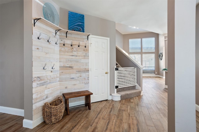 mudroom with hardwood / wood-style floors