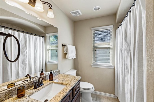 bathroom featuring tile patterned floors, vanity, and toilet