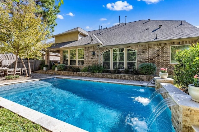 view of pool featuring pool water feature