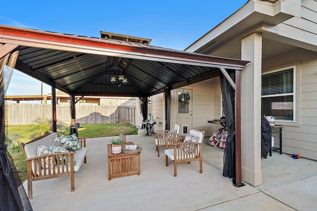 view of patio with a gazebo, area for grilling, and outdoor lounge area