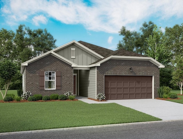 view of front of property featuring a front yard and a garage