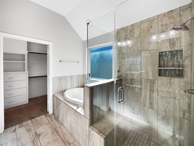 434 Carriage Trl, Conroe, TX 77316 - bathroom with plus walk in shower and lofted ceiling