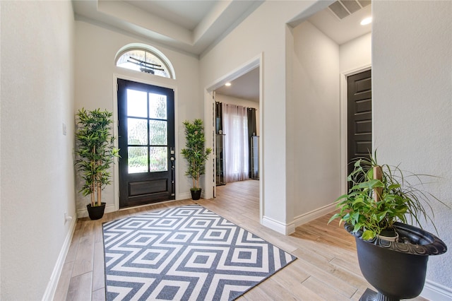 foyer entrance with plenty of natural light and light hardwood / wood-style floors