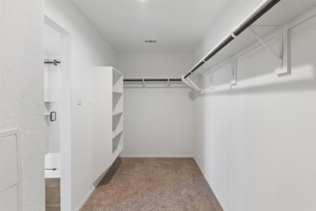 walk in closet with carpet flooring