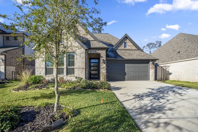 view of front facade with a garage and a front lawn