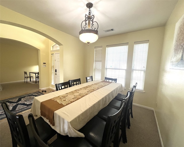 dining space featuring carpet floors