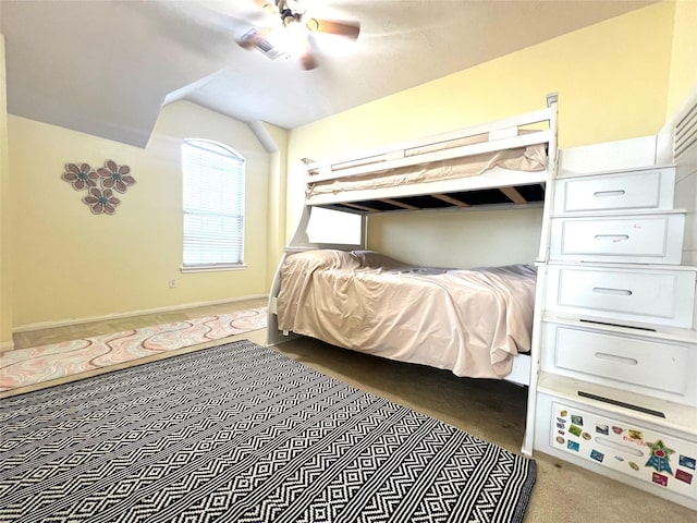 bedroom featuring ceiling fan and carpet floors