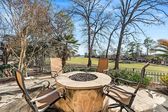 view of patio / terrace featuring a fire pit