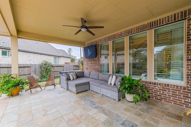 view of patio featuring outdoor lounge area and ceiling fan