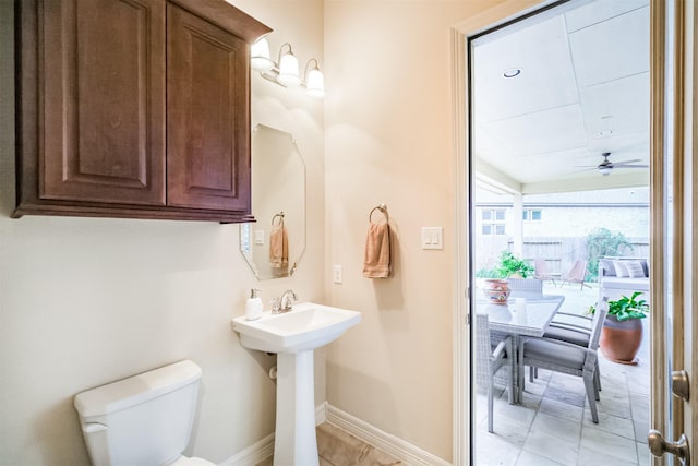 bathroom featuring ceiling fan and toilet