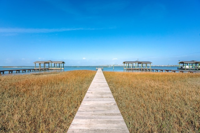 view of dock featuring a water view