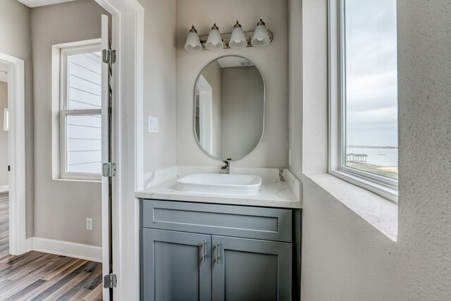 bathroom featuring hardwood / wood-style floors and vanity