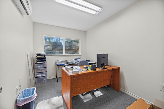 office space with a wall mounted air conditioner and carpet flooring